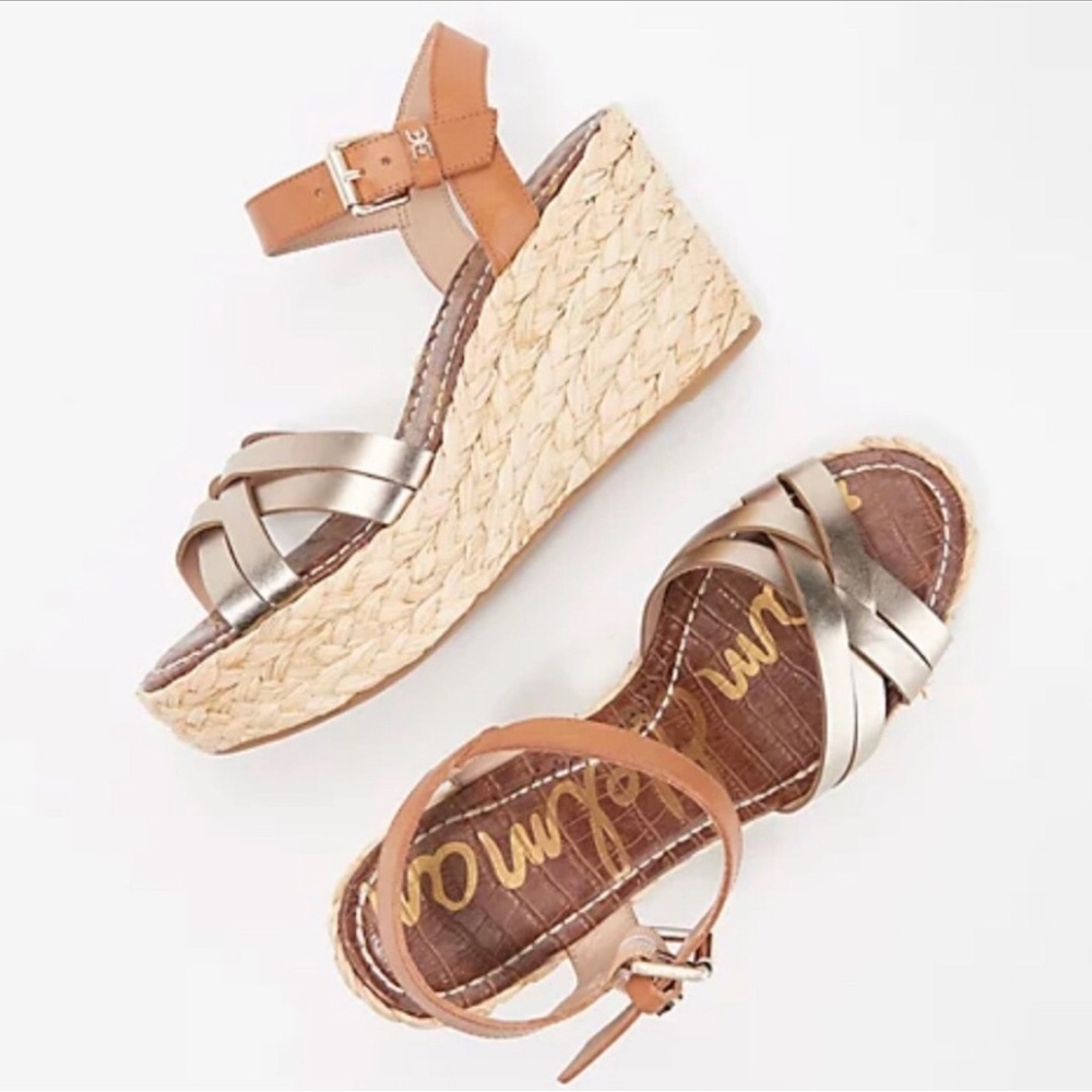 Sam Edelman Gold and Tan Platform Sandals